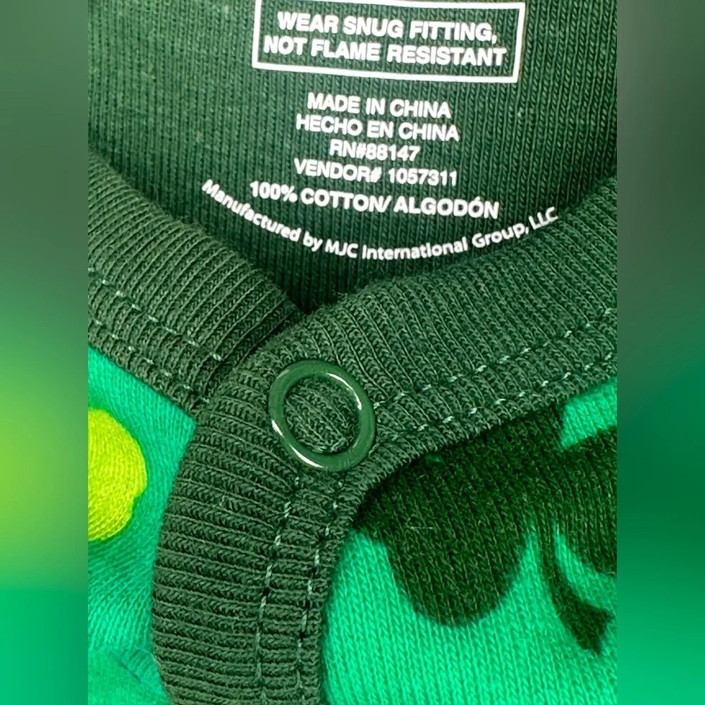 Kids One Piece Capri Pajamas Long sleeve Snooze Green Shamrock 100% cotton